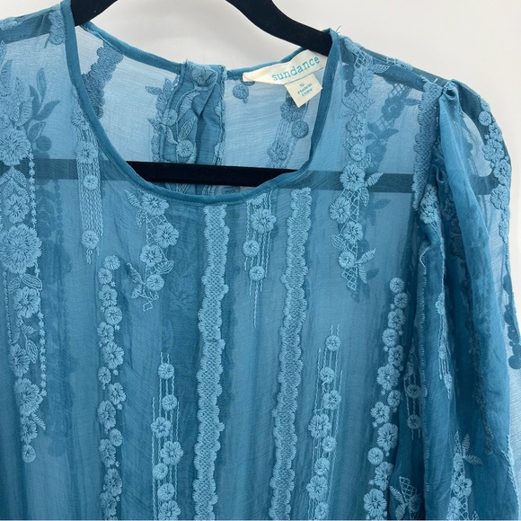 Sundance Seaspell Midi Dress Sheer Floral Lace Embroidered Silk Long Sleeve S - Picture 12 of 16